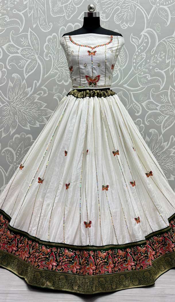 Silk Thread Embroidered Designer Wedding Wear Lehenga Choli In White – 147971922