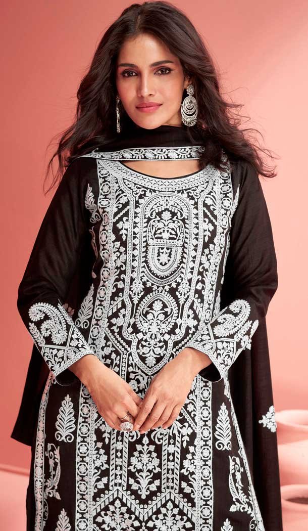 Black Georgette Embroidered Pakistani Palazzo Salwar Kameez – 9674188776