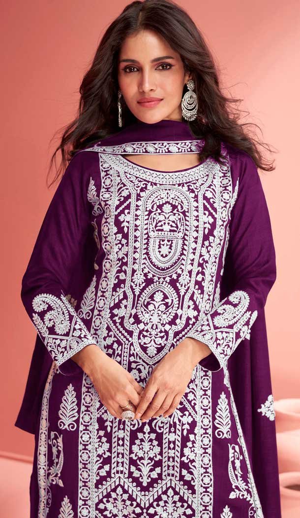 Purple Georgette Embroidered Pakistani Palazzo Salwar Kameez – 9674188777