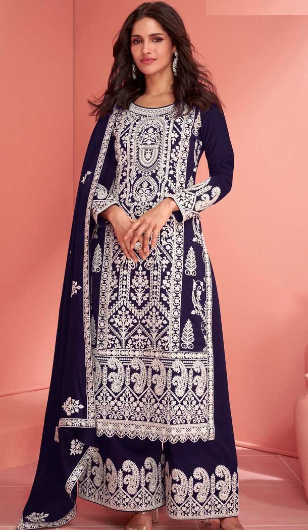 Blue Georgette Embroidered Pakistani Palazzo Salwar Kameez – 9674188779