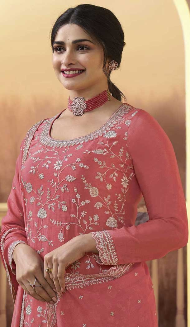 Orange Chinon Embroidered Prachi Desai Sharara Suit – 9676188789