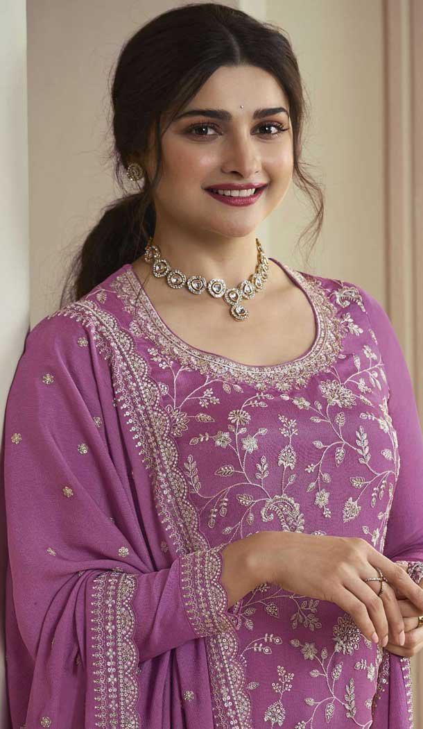 Purple Chinon Embroidered Prachi Desai Sharara Suit – 9676188791