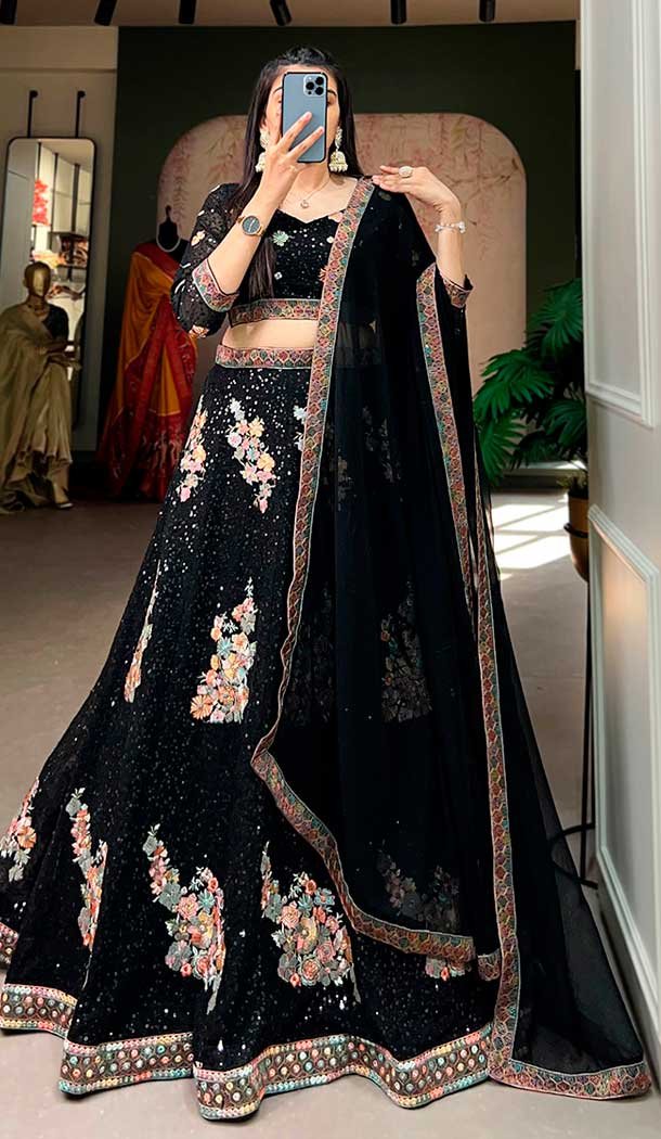 Georgette Sequins Work Party Wear Lehenga Choli In Black – 9706188949