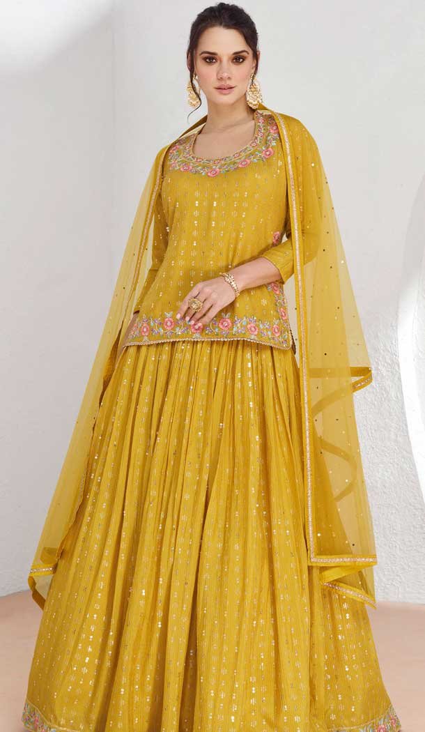 Mustard Georgette Embroidered Party Wear Readymade Salwar Suit – 9729189113