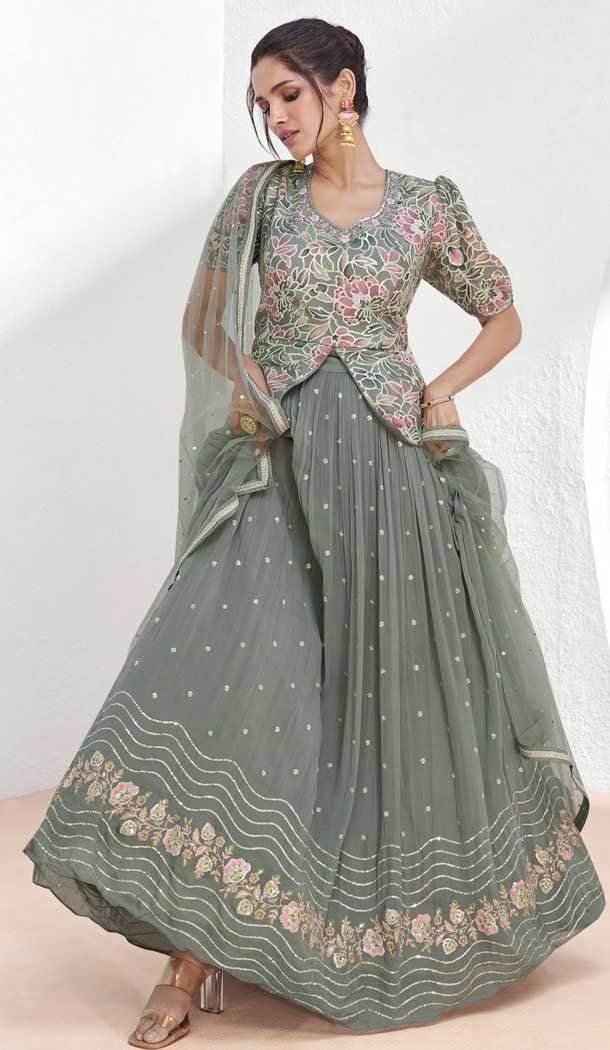 Grey Georgette Embroidered Party Wear Readymade Salwar Suit – 9729189114