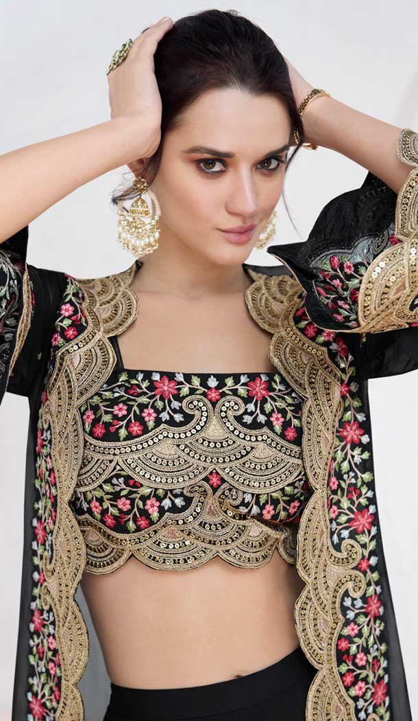 Black Georgette Embroidered Party Wear Readymade Salwar Suit – 9729189115