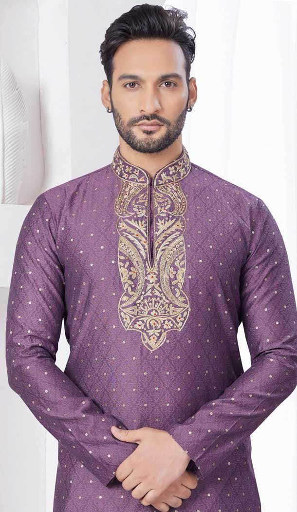 Wine Silk Zari Work Mens Readymade Kurta Pajama – 9704188879