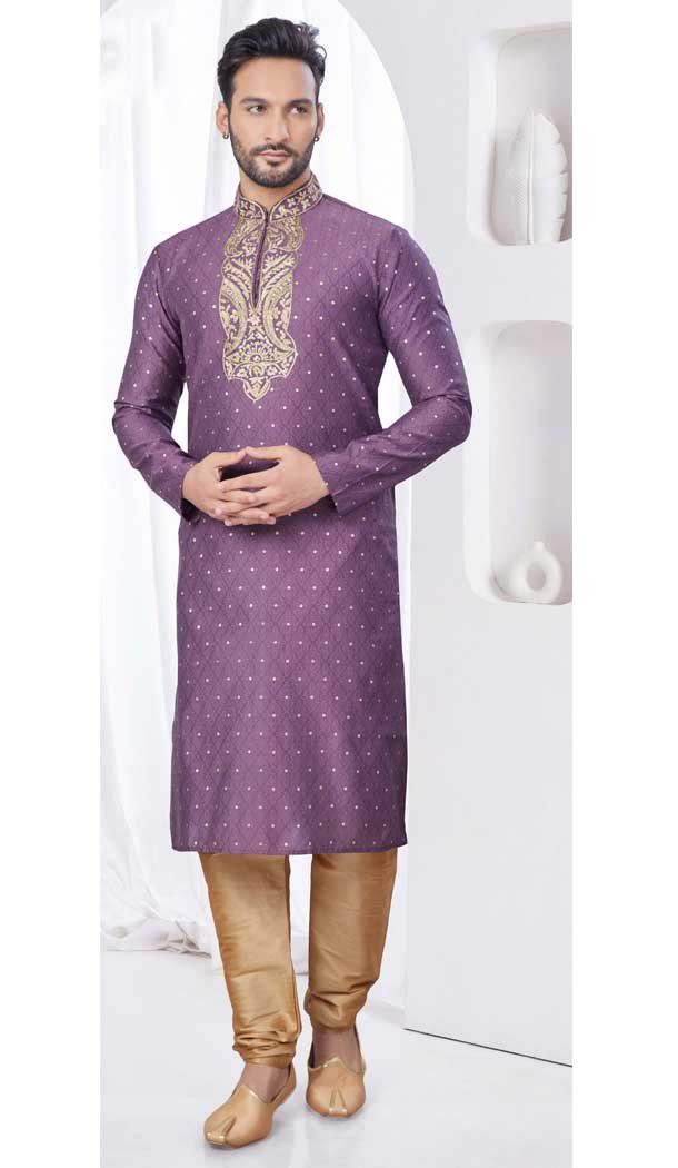 Wine Silk Zari Work Mens Readymade Kurta Pajama – 9704188879