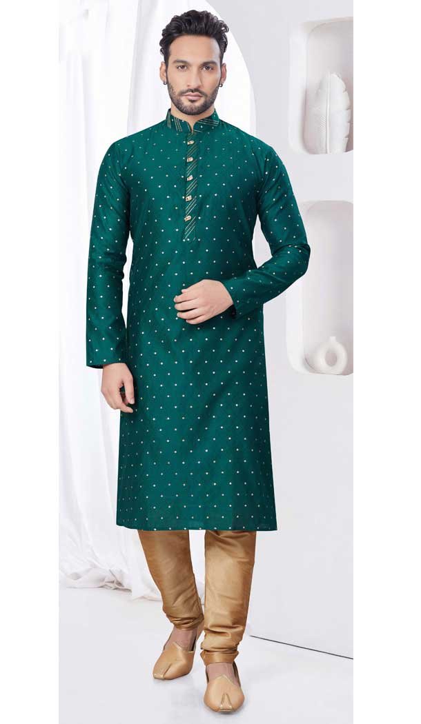 Green Silk Resham Work Mens Readymade Kurta Pajama – 9704188884