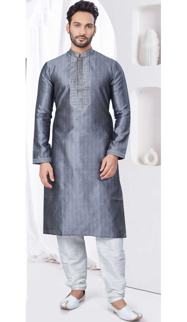 Grey Silk Resham Work Mens Readymade Kurta Pajama – 9704188888