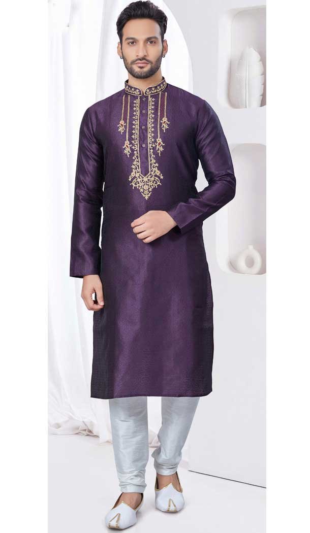 Wine Silk Zari Work Mens Readymade Kurta Pajama – 9704188891