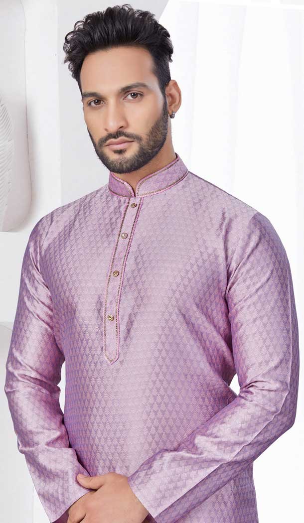 Lavender Silk Traditional Work Mens Readymade Kurta Pajama – 9704188892