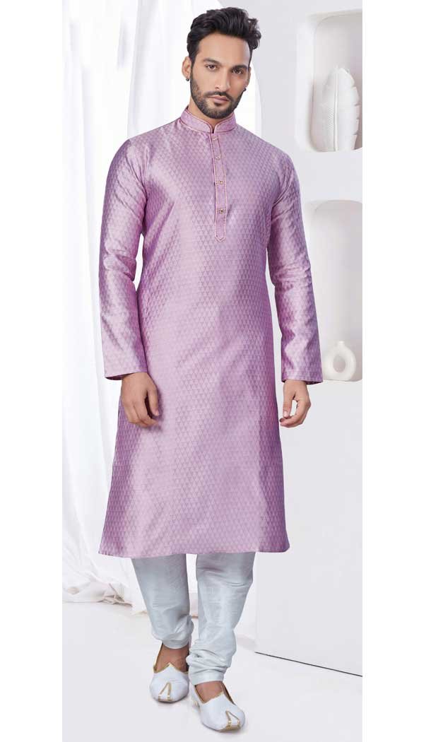 Lavender Silk Traditional Work Mens Readymade Kurta Pajama – 9704188892