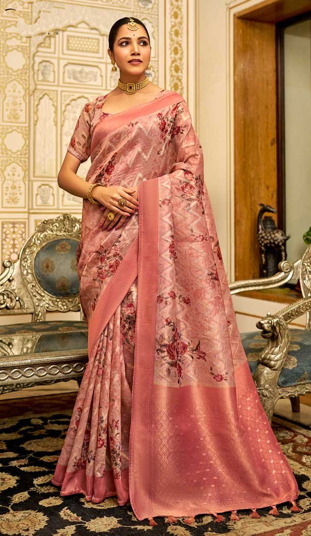 Pink Organza Silk Digital Print Work Designer Party Wear Saree – 9854190008