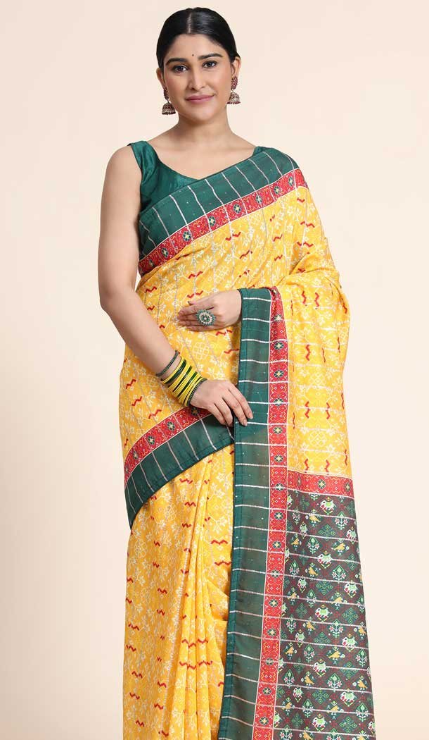 Yellow Cotton Digital Print Work Designer Party Wear Saree – 9862190100