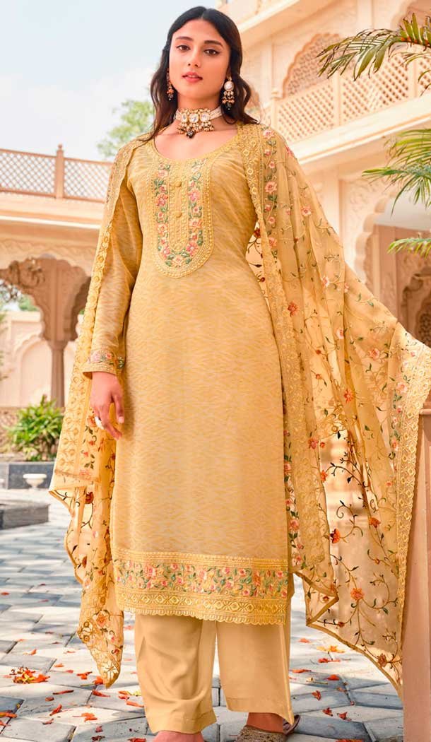 Georgette Embroidered Party Wear Salwar Suit In Brown – 9891191068