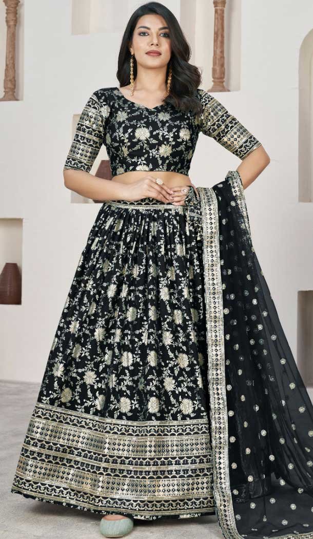 Jacquard Embroidery Work Designer Wear Lehenga Choli In Black – 9892191075