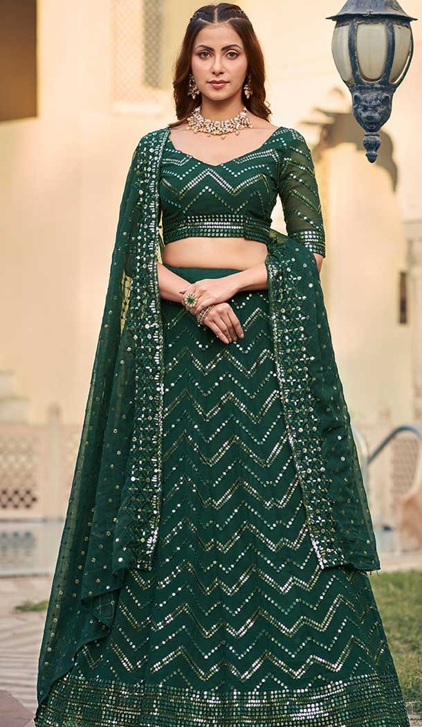 Green Georgette Resham Work Party Wear Lehenga Choli – 9816189759