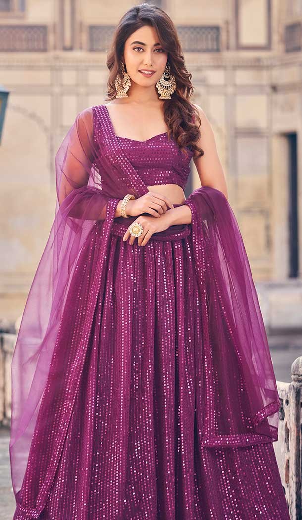 Wine Georgette Sequence Work Party Wear Lehenga Choli – 9817189763