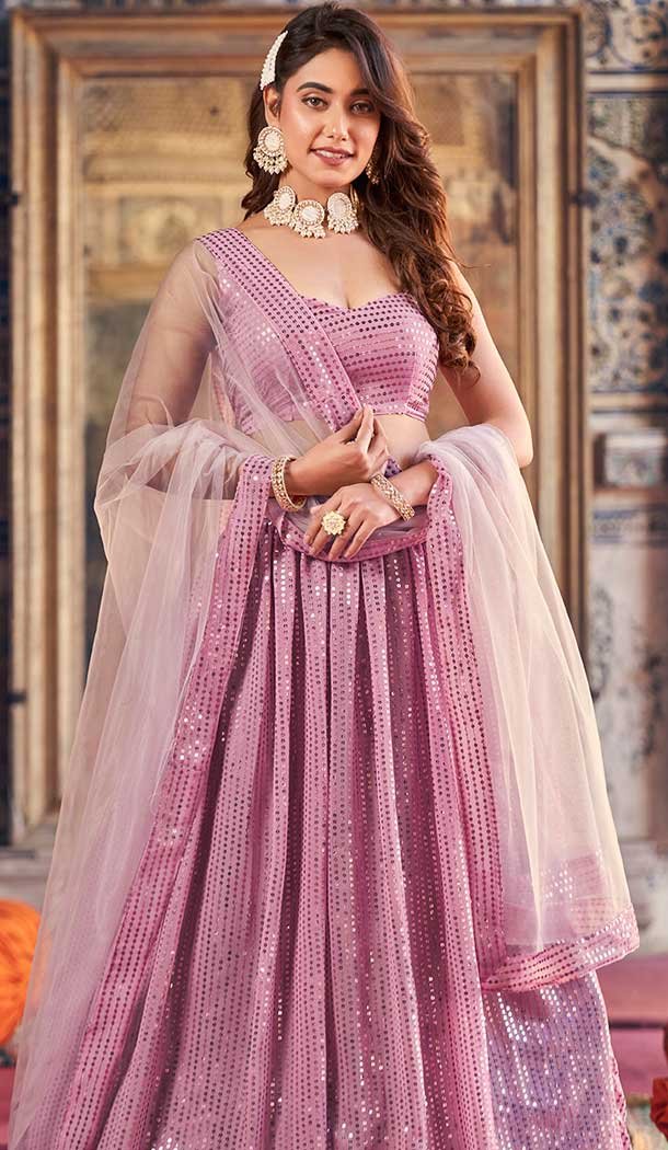 Light Pink Georgette Sequence Work Party Wear Lehenga Choli – 9817189766