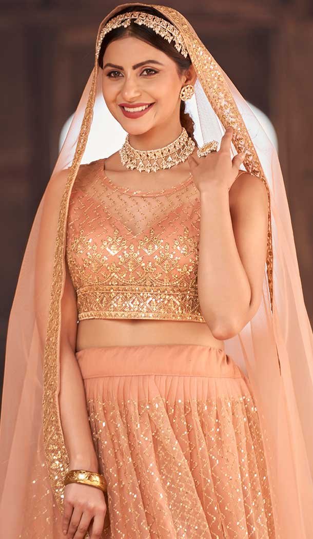 Net Embroidery Work Designer Wear Lehenga Choli In Rust – 9819189774