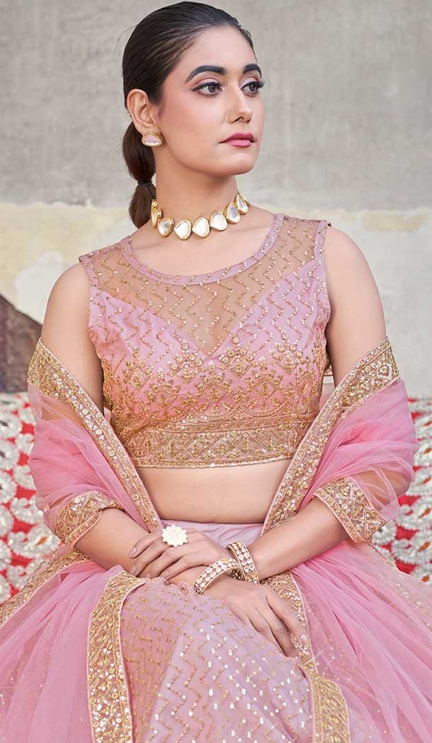 Net Embroidery Work Designer Wear Lehenga Choli In Pink – 9819189775