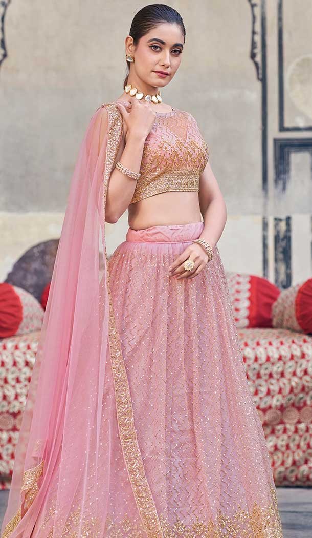 Net Embroidery Work Designer Wear Lehenga Choli In Pink – 9819189775