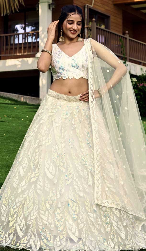 White Soft Net Sequins Embroidered Party Wear Lehenga Choli – 9937191341