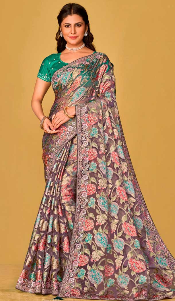 Organza Brasso Sequins Traditional Wear Saree In Multi Color – 9947191389