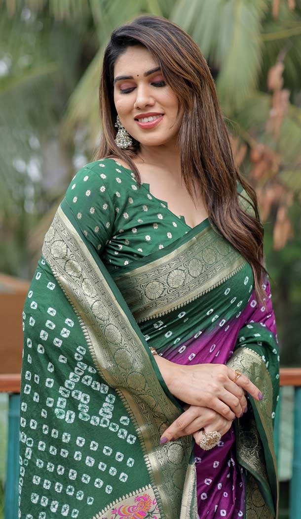 Green Dola Silk Bandhej Printed Traditional Wear Saree – 147361519