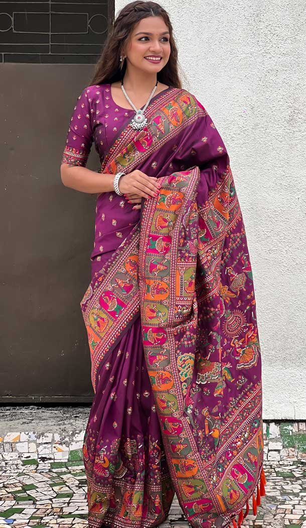 Pashmina Silk Meenakari Work Party Wear Saree In Purple – 147371526