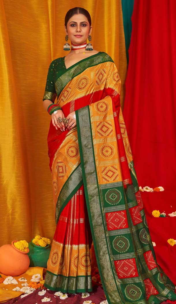 Mustard Tussar Silk Swarovski Work Party Wear Designer Saree – 147441596