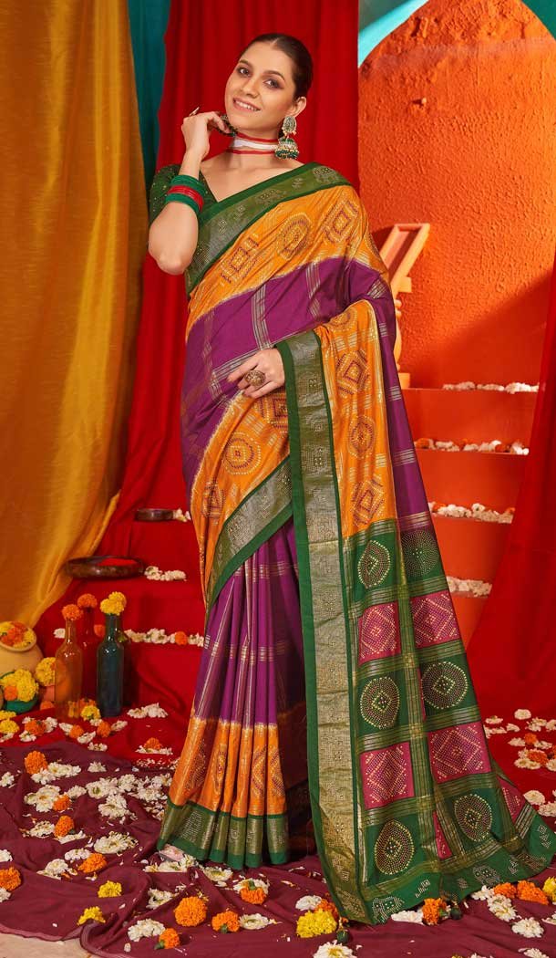 Mustard Purple Tussar Silk Swarovski Work Party Wear Designer Saree – 147441597