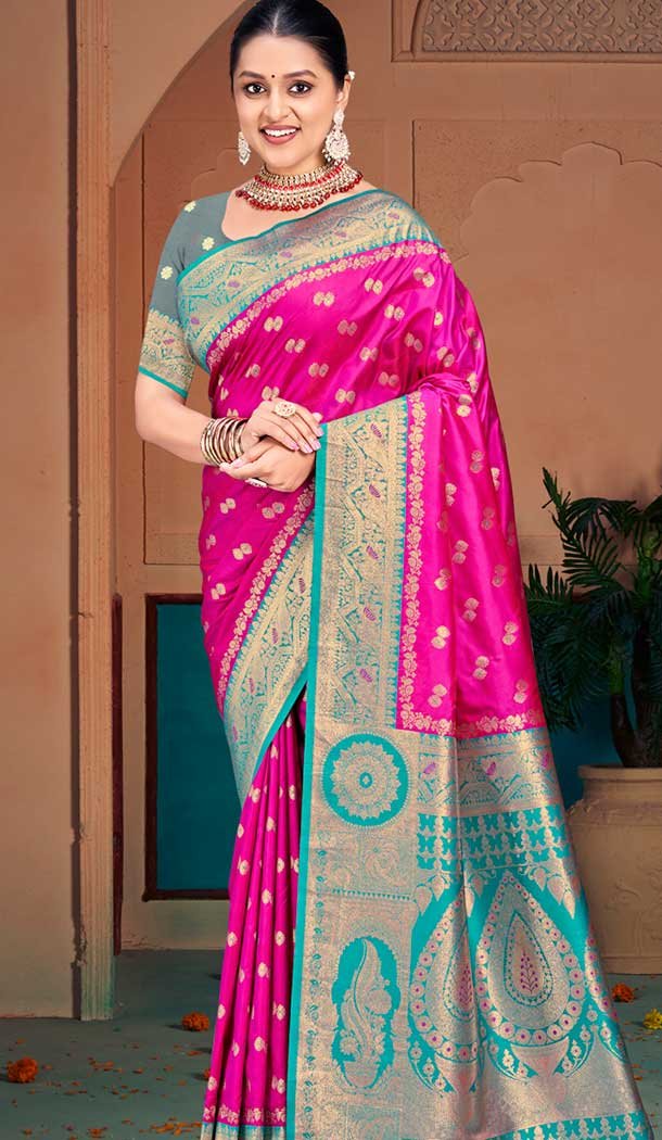 Silk Woven Jacquard Party Wear Saree In Pink – 147471613