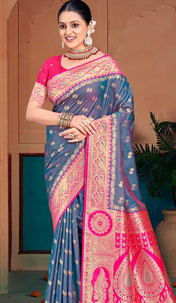 Silk Woven Jacquard Party Wear Saree In Grey – 147471614