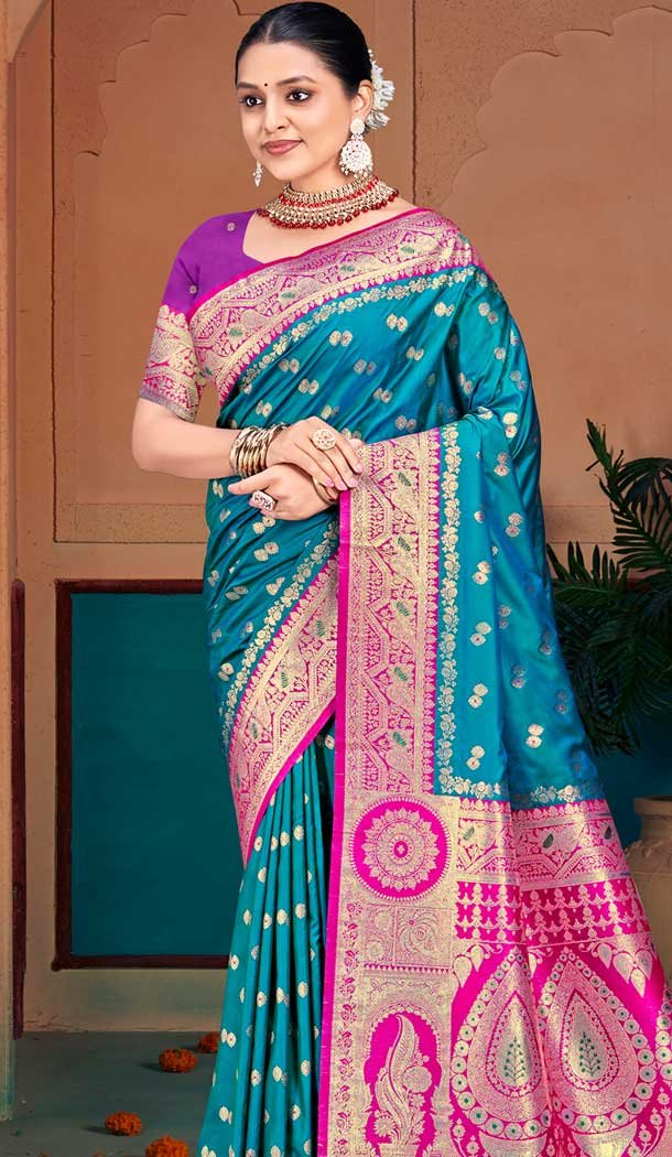 Silk Woven Jacquard Party Wear Saree In Blue – 147471616