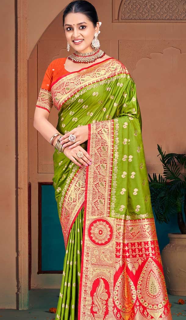 Silk Woven Jacquard Party Wear Saree In Green – 147471617