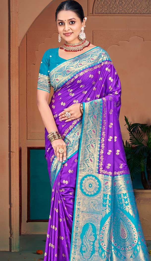 Silk Woven Jacquard Party Wear Saree In Purple – 147471618