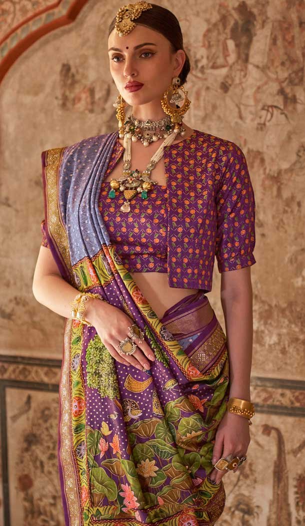 Purple Viscose Silk Printed Designer Wear Saree – 147691734