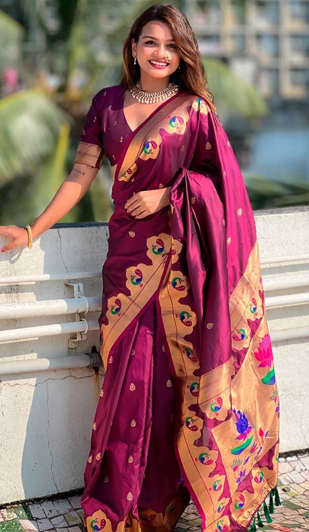 Magenta Paithani Silk Meenakari Work Party Wear Saree – 147821818