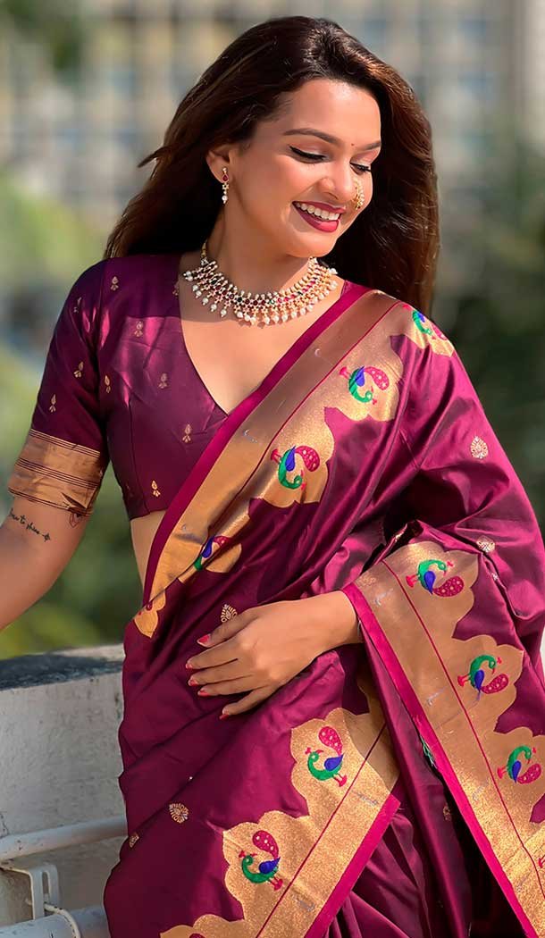 Magenta Paithani Silk Meenakari Work Party Wear Saree – 147821818