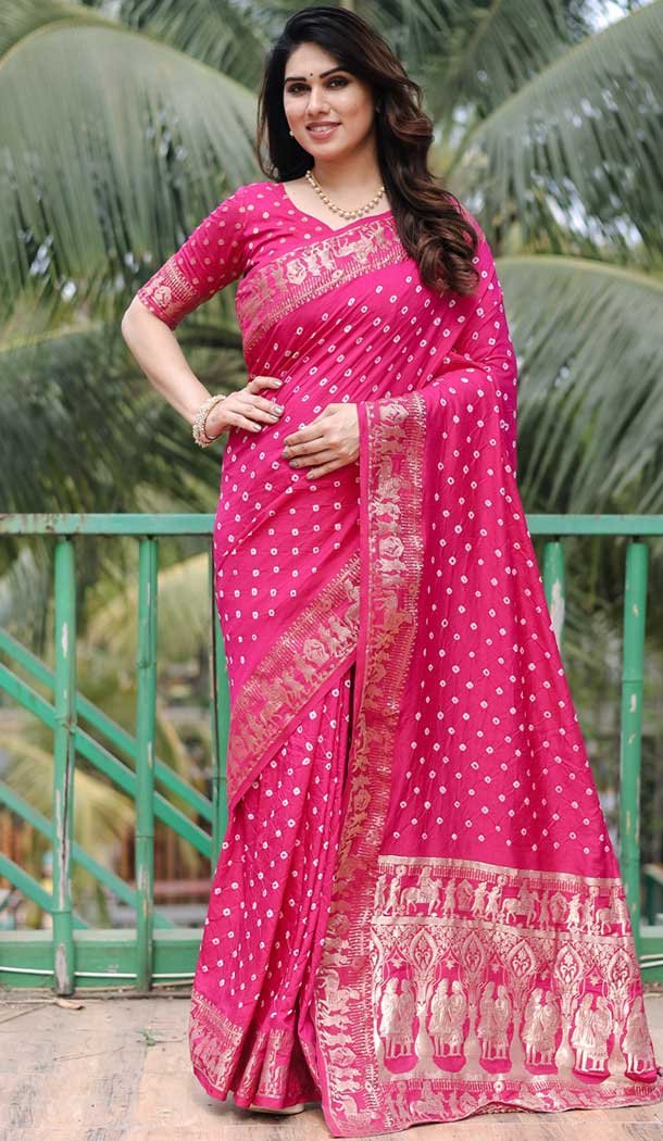 Dola Silk Bandhej Work Party Wear Saree In Pink – 147841839