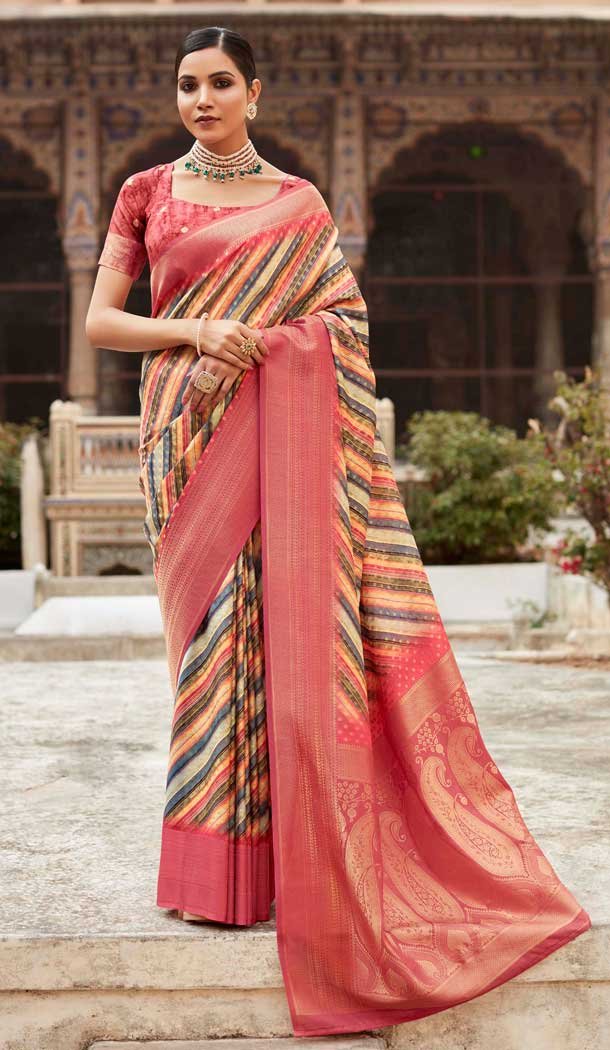 Soft Tissue Silk Digital Printed Party Wear Saree In Pink – 9973191546