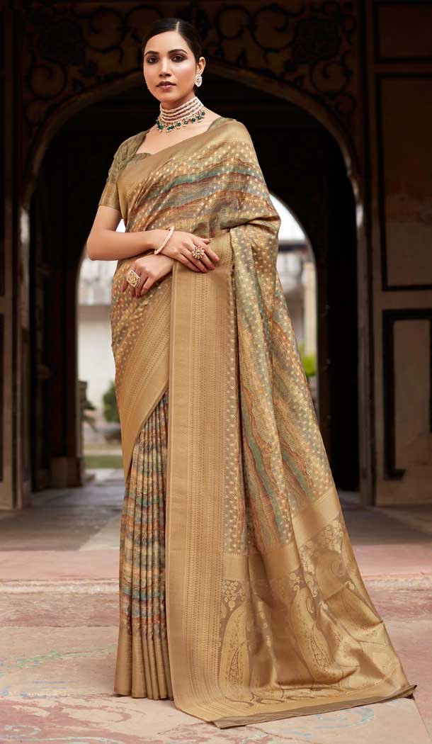 Soft Tissue Silk Digital Printed Party Wear Saree In Multi Color – 9973191550