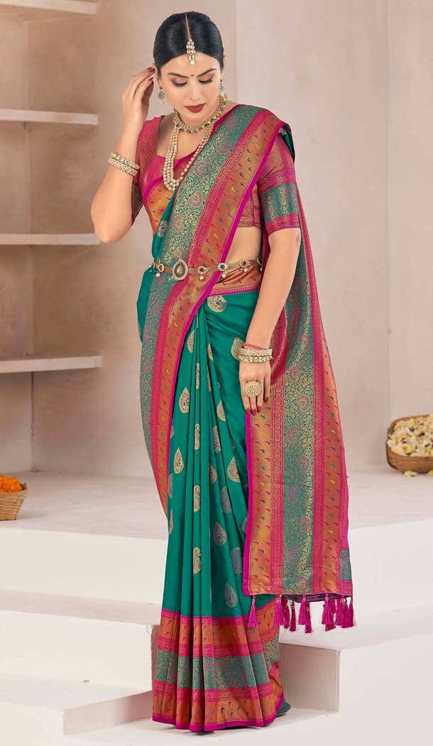 Mint Green Soft Silk Zari Work Traditional Saree – 10012191891