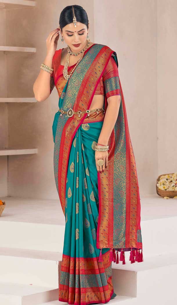 Soft Silk Zari Work Traditional Saree In Mint Green – 10012191895