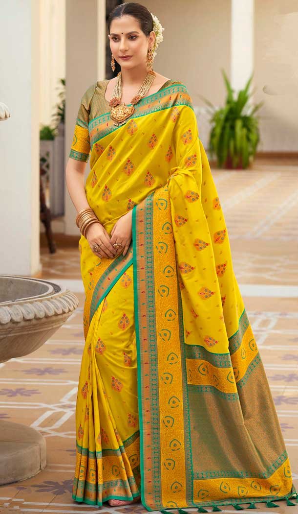 Yellow Soft Silk Zari Work Traditional Party Wear Saree – 10013191898