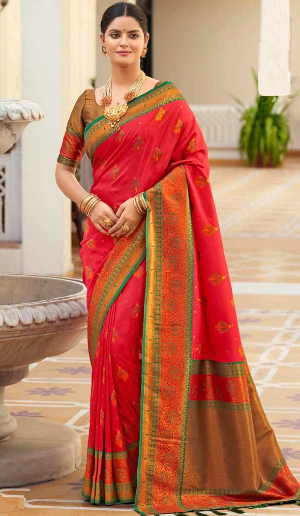 Rani Pink Soft Silk Zari Work Traditional Party Wear Saree – 10013191899