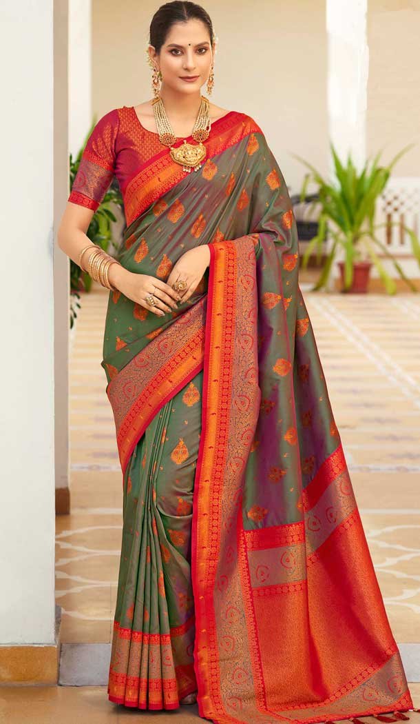 Multi Color Soft Silk Zari Work Traditional Party Wear Saree – 10013191901