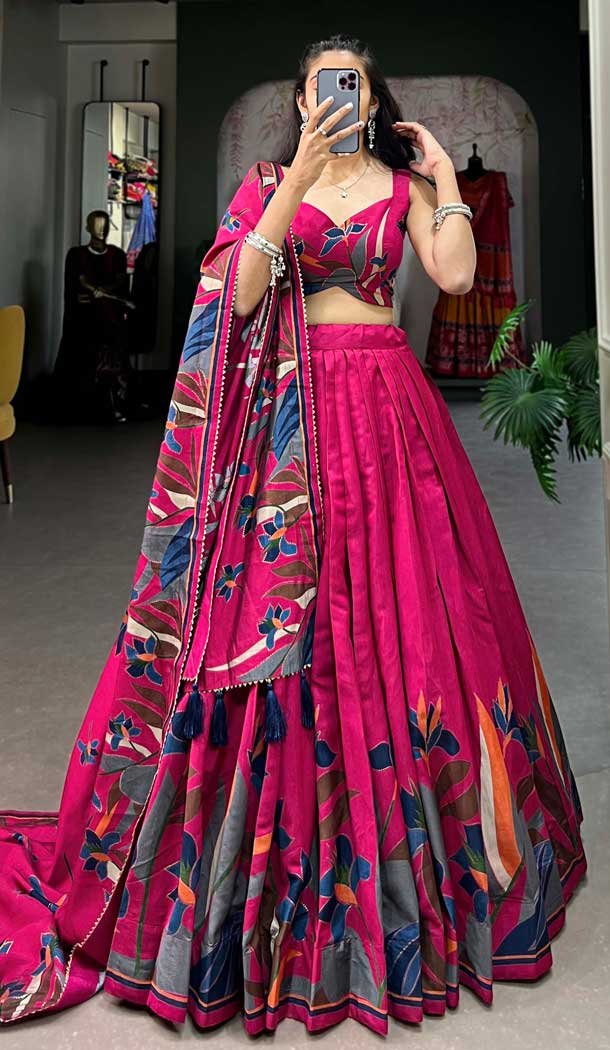 Purple Viscose Chanderi Printed Navratri Lehenga Choli – 10037192033